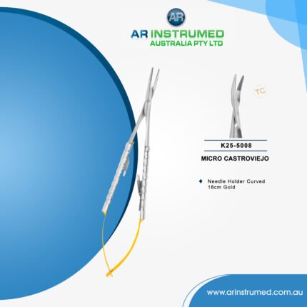 Micro Castroviejo Needle Holder Curved 18cm (TC) Gold
